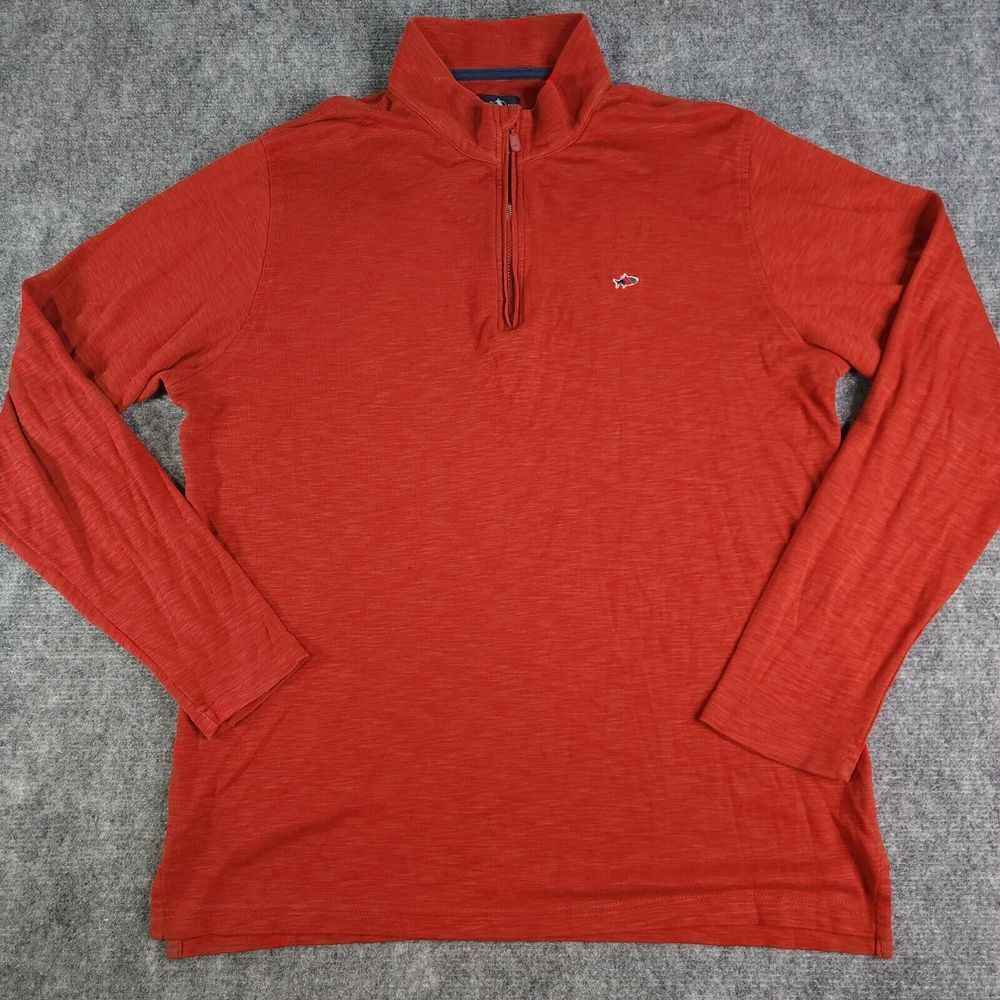 Fish Hippie Quarter Zip Mens Large Pullover Orange / Red Long Sleeve Sweater‎